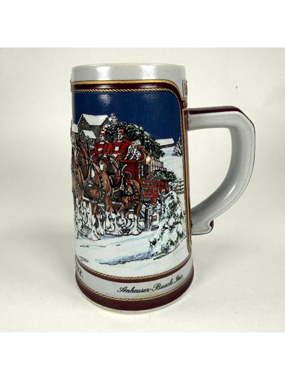 1989 Budweiser Beer Stein Anheuser Busch Clydesdales Hitch On A Winter's Evening
